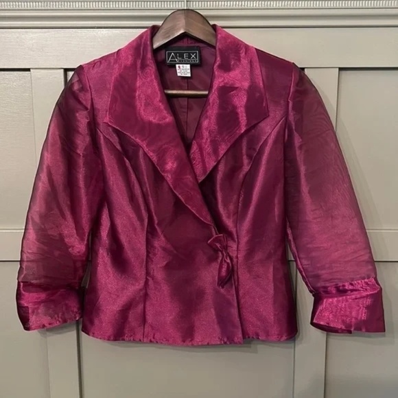 Alex Evenings Fuchsia Formal Evening Blazer Jacket Metallic Sheer Size Small - Picture 5 of 11